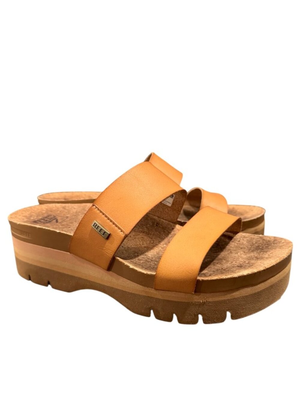 REEF Cushion Vista Higher Platform Sandals Women’s 10 Mustard Yellow Slides EUC